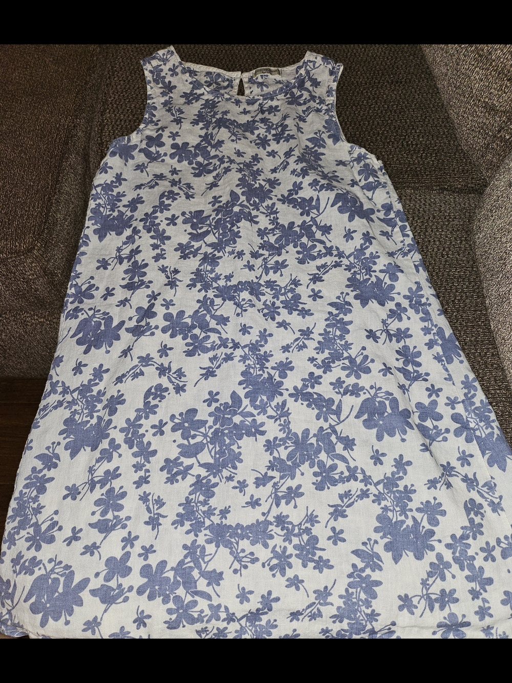 Sleeveless White Midi Dress with Blue Floral Print